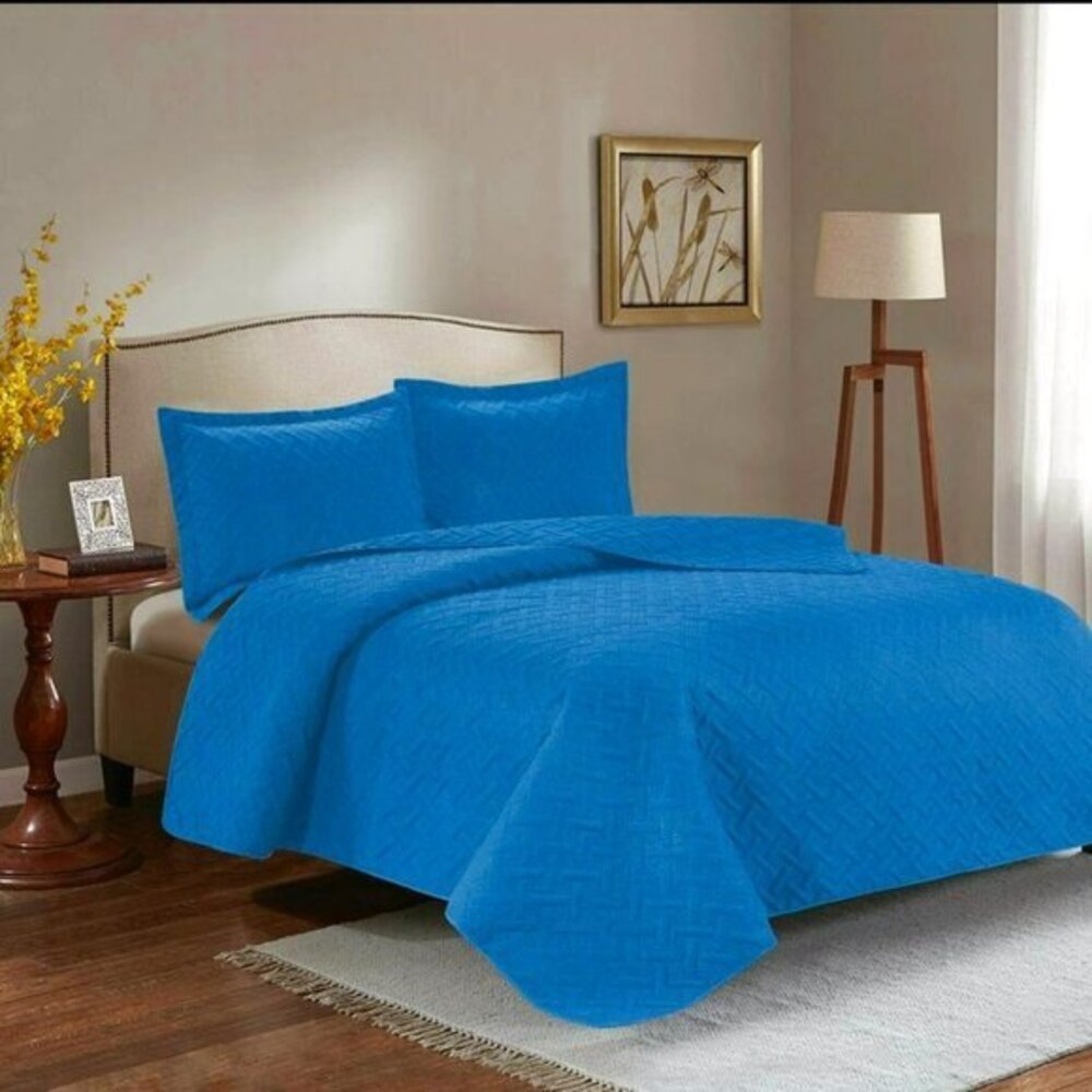 3PC Quilt Bedspread Set Oversized Queen Indigo Bunting